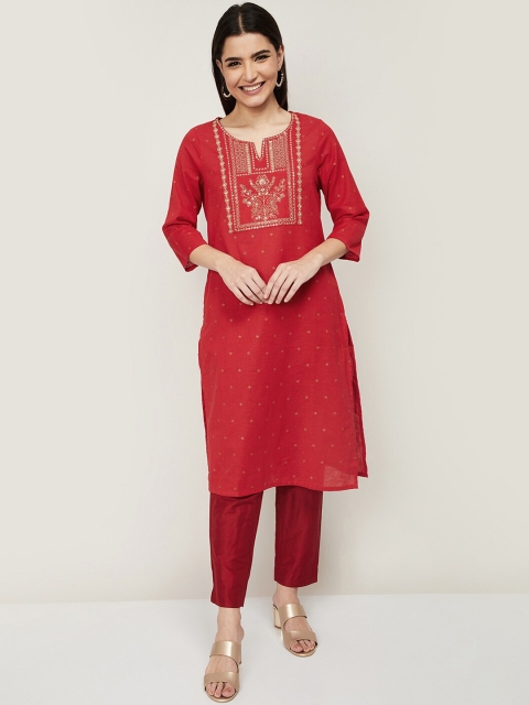 

Melange by Lifestyle Women Red Floral Embroidered Kurta
