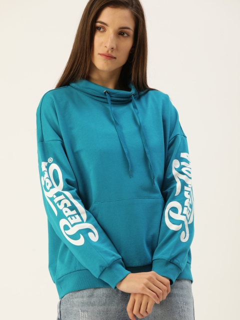 

Flying Machine Women Turquoise Blue Printed Sleeves Pure Cotton Sweatshirt