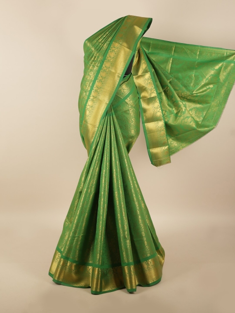 

Pothys Green & Gold-Toned Woven Design Zari Silk Blend Saree