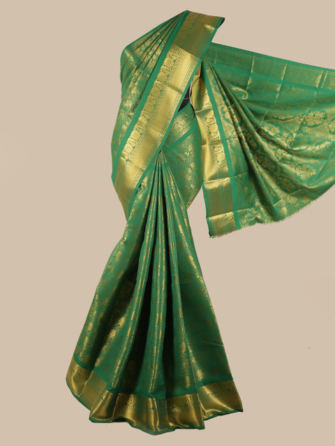 

Pothys Green & Gold-Toned Woven Design Zari Silk Blend Saree