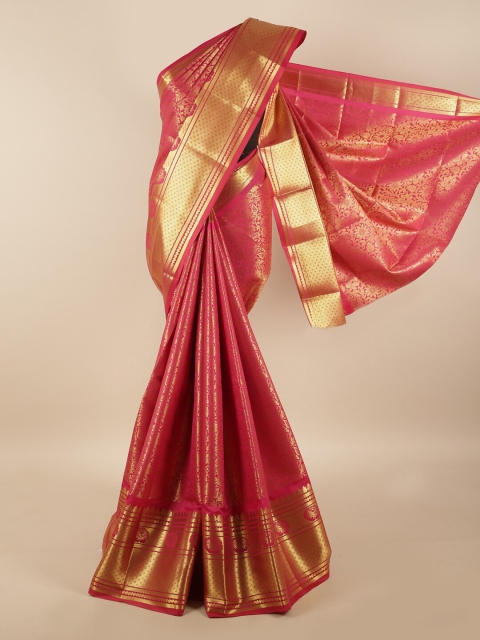 

Pothys Pink & Gold-Toned Woven Design Zari Silk Blend Saree