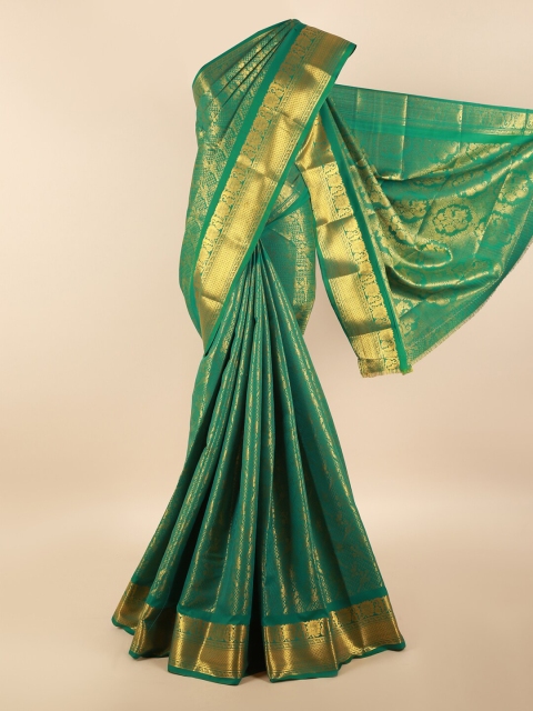 

Pothys Green & Gold-Toned Woven Design Zari Silk Blend Saree