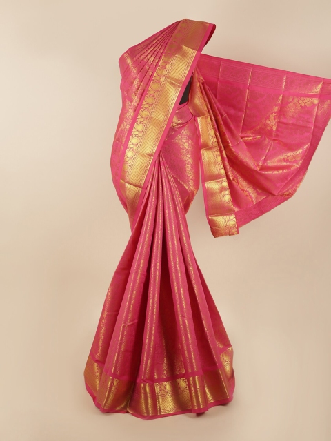 

Pothys Pink & Gold-Toned Woven Design Zari Silk Blend Saree