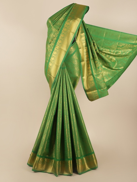 

Pothys Green & Gold-Toned Woven Design Zari Silk Blend Saree