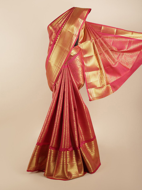 

Pothys Pink & Gold-Toned Woven Design Zari Silk Blend Saree