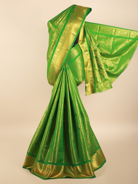 

Pothys Green & Gold-Toned Woven Design Zari Silk Blend Saree