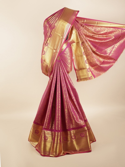 

Pothys Magenta & Gold-Toned Woven Design Zari Silk Blend Saree
