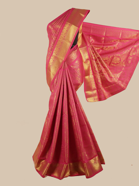 

Pothys Pink & Gold-Toned Woven Design Zari Silk Blend Saree