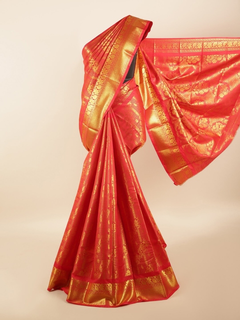 

Pothys Red & Gold-Toned Woven Design Silk Blend Saree