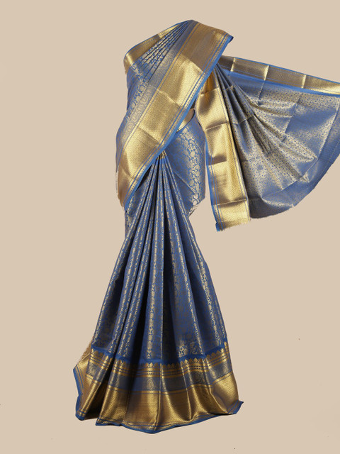 

Pothys Blue & Gold-Toned Woven Design Zari Silk Blend Saree