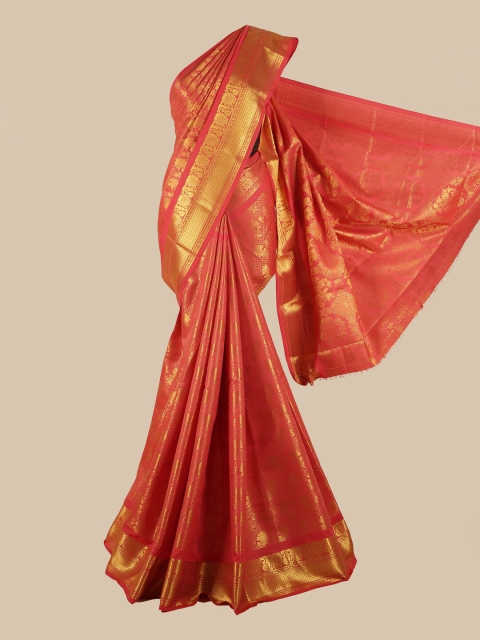 

Pothys Pink & Gold-Toned Woven Design Silk Blend Saree
