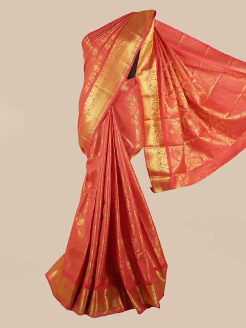 

Pothys Pink & Gold-Toned Woven Design Zari Silk Blend Saree