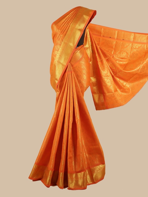 

Pothys Orange & Gold-Toned Woven Design Zari Silk Blend Saree