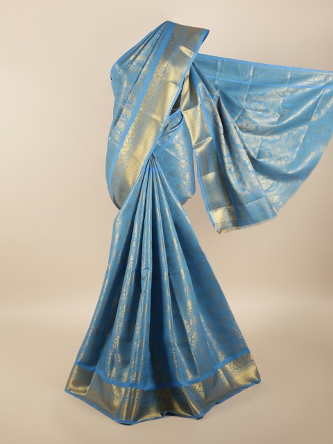 

Pothys Blue & Gold-Toned Woven Design Zari Silk Blend Saree