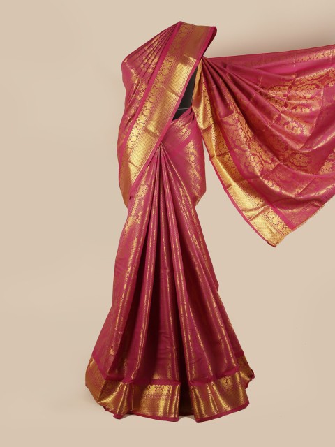 

Pothys Purple & Gold-Toned Woven Design Zari Silk Blend Saree