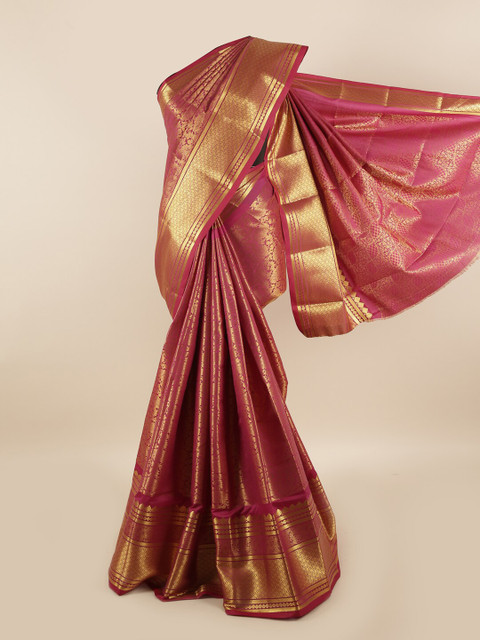 

Pothys Purple & Gold-Toned Woven Design Zari Silk Blend Saree