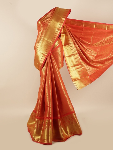 

Pothys Orange & Gold-Toned Woven Design Zari Silk Blend Saree