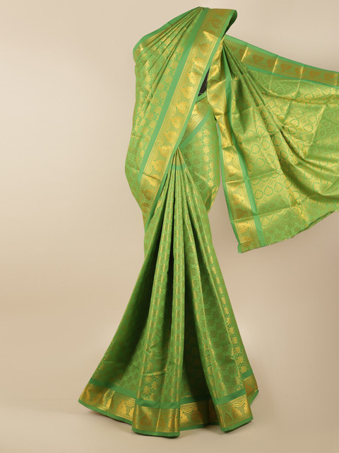 

Pothys Green & Gold-Toned Woven Design Zari Silk Blend Saree