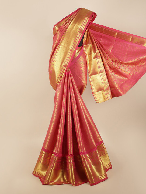 

Pothys Pink & Gold-Toned Woven Design Zari Silk Blend Saree
