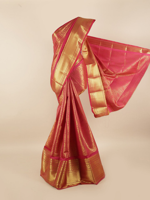 

Pothys Pink & Gold-Toned Woven Design Zari Silk Blend Saree
