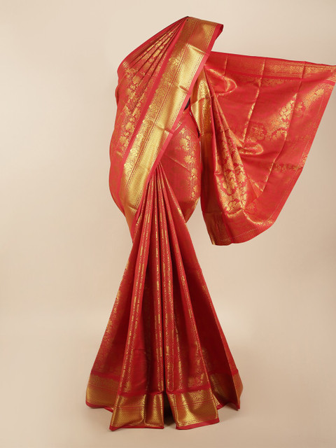 

Pothys Red & Gold-Toned Woven Design Zari Silk Blend Saree