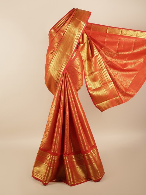 

Pothys Orange & Gold-Toned Woven Design Zari Silk Blend Saree