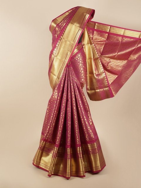 

Pothys Purple & Gold-Toned Woven Design Zari Silk Blend Saree