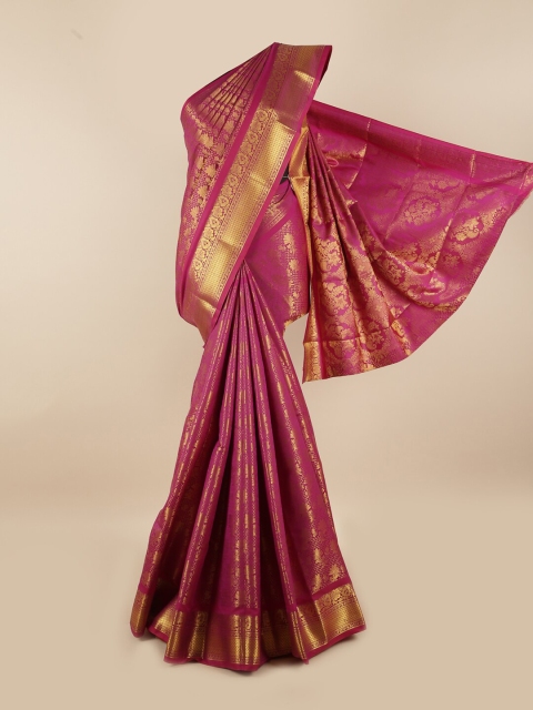

Pothys Purple & Gold-Toned Woven Design Zari Silk Blend Saree