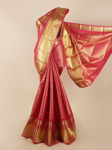 

Pothys Pink & Gold-Toned Woven Design Silk Blend Saree