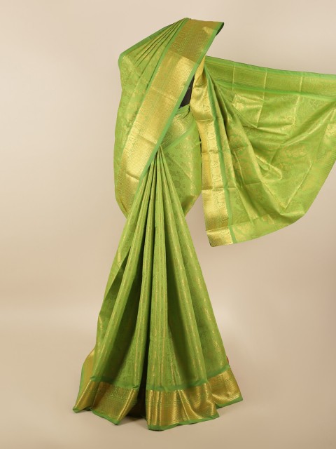 

Pothys Green & Gold-Toned Woven Design Zari Silk Blend Saree