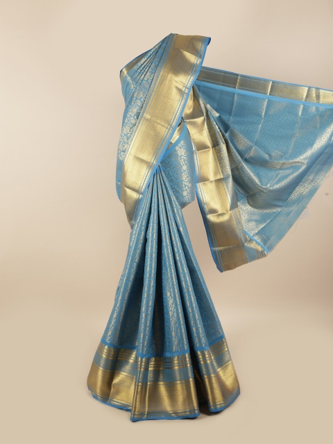 

Pothys Blue & Gold-Toned Woven Design Zari Silk Blend Saree