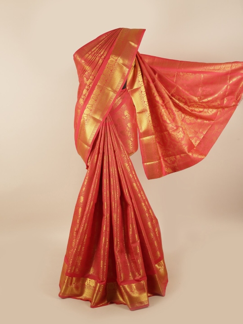

Pothys Pink & Gold-Toned Woven Design Zari Silk Blend Saree