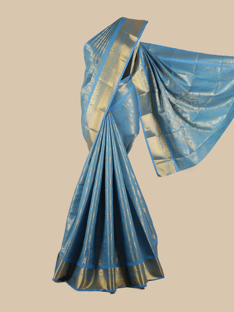 

Pothys Blue & Gold-Toned Woven Design Zari Silk Blend Saree