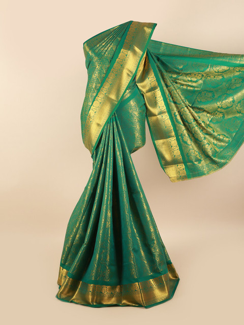 

Pothys Green & Gold-Toned Woven Design Silk Blend Saree