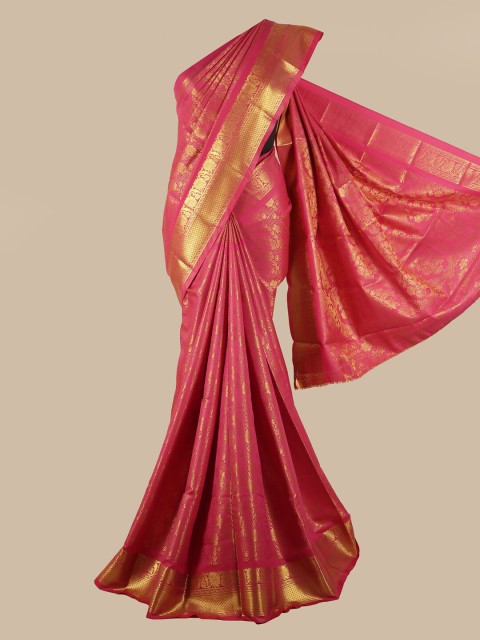 

Pothys Pink & Gold-Toned Woven Design Zari Silk Blend Saree