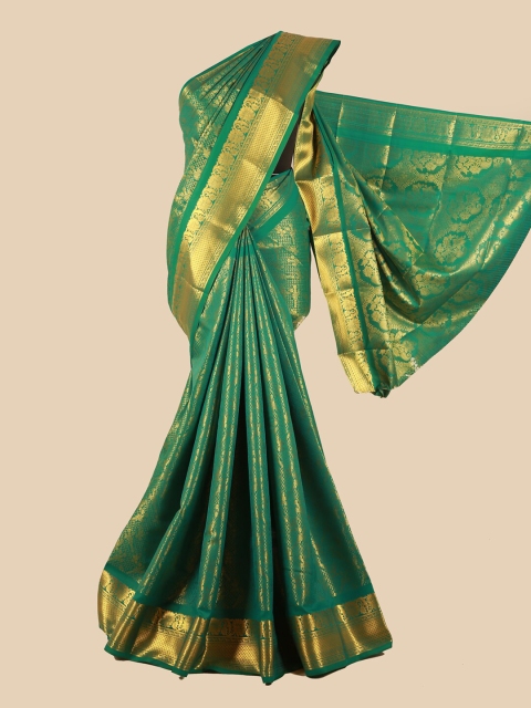 

Pothys Green & Gold-Toned Woven Design Zari Silk Blend Saree