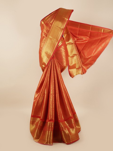 

Pothys Red & Gold-Toned Woven Design Zari Silk Blend Saree