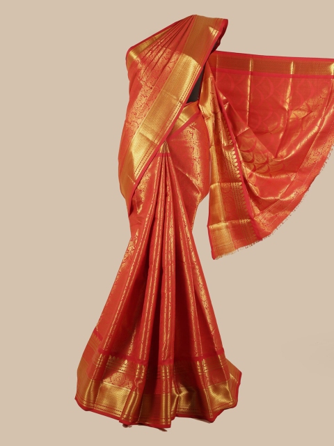 

Pothys Red & Gold-Toned Woven Design Silk Blend Saree