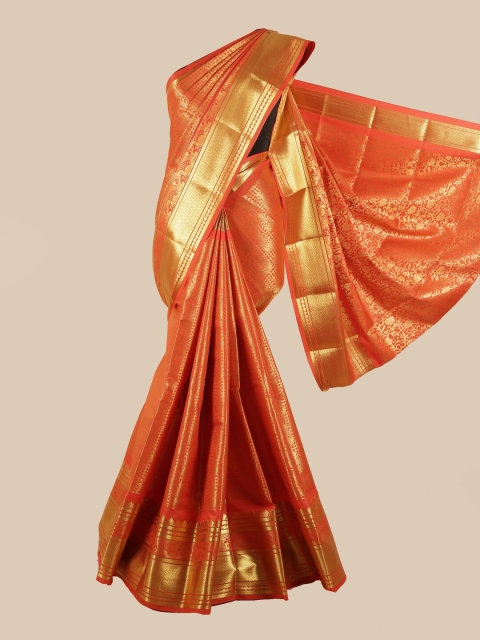 

Pothys Orange & Gold-Toned Woven Design Zari Silk Blend Saree