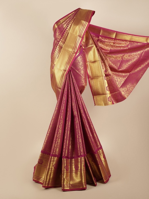 

Pothys Purple & Gold-Toned Woven Design Zari Silk Blend Saree