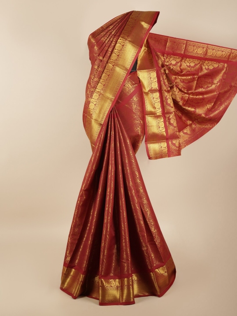 

Pothys Maroon & Gold-Toned Woven Design Zari Silk Blend Saree