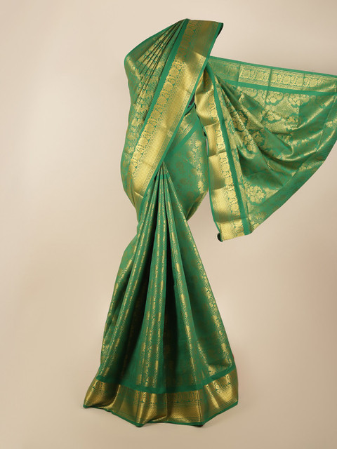 

Pothys Green & Gold-Toned Woven Design Zari Silk Blend Saree