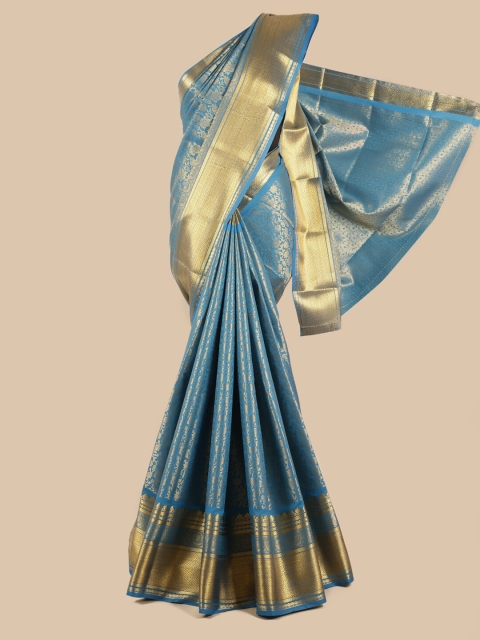 

Pothys Blue & Gunmetal-Toned Woven Design Silk Blend Saree