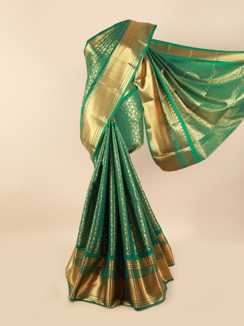 

Pothys Green & Gold-Toned Woven Design Zari Silk Blend Saree