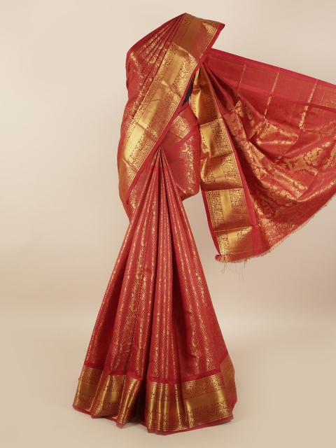 

Pothys Maroon & Gold-Toned Woven Design Silk Blend Saree