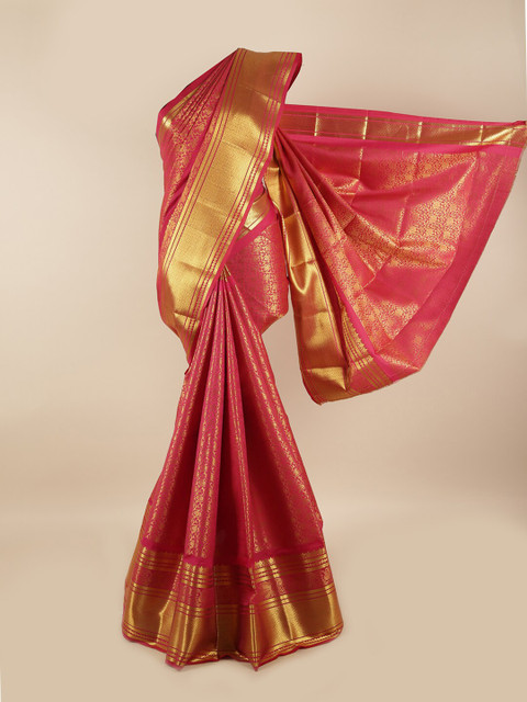 

Pothys Pink & Gold-Toned Woven Design Zari Silk Blend Saree