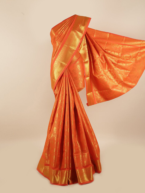 

Pothys Orange & Gold-Toned Woven Design Silk Blend Saree