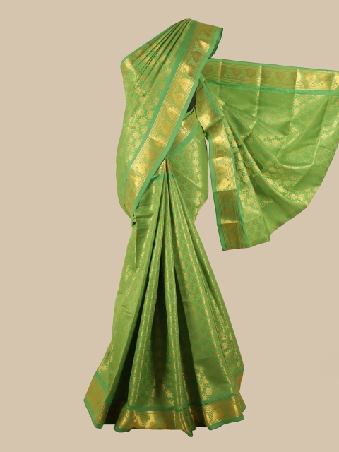 

Pothys Green & Gold-Toned Woven Design Zari Silk Blend Saree
