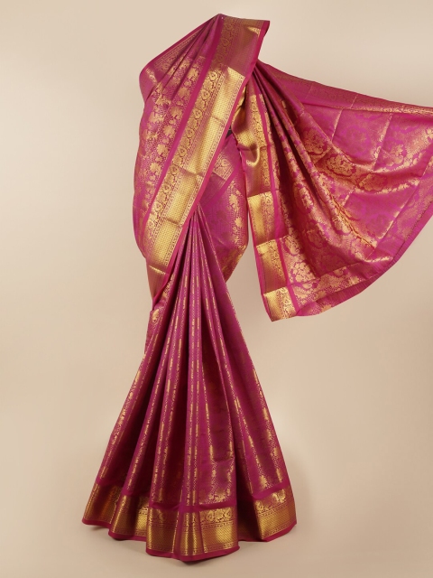 

Pothys Purple & Gold-Toned Woven Design Zari Silk Blend Saree