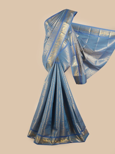 

Pothys Blue & Gold-Toned Woven Design Zari Silk Blend Saree